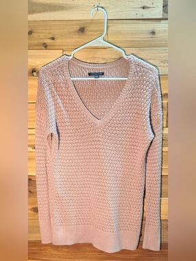 V-Neck Open Knit Sweater By American Eagle - Size S - Blush Pink Color